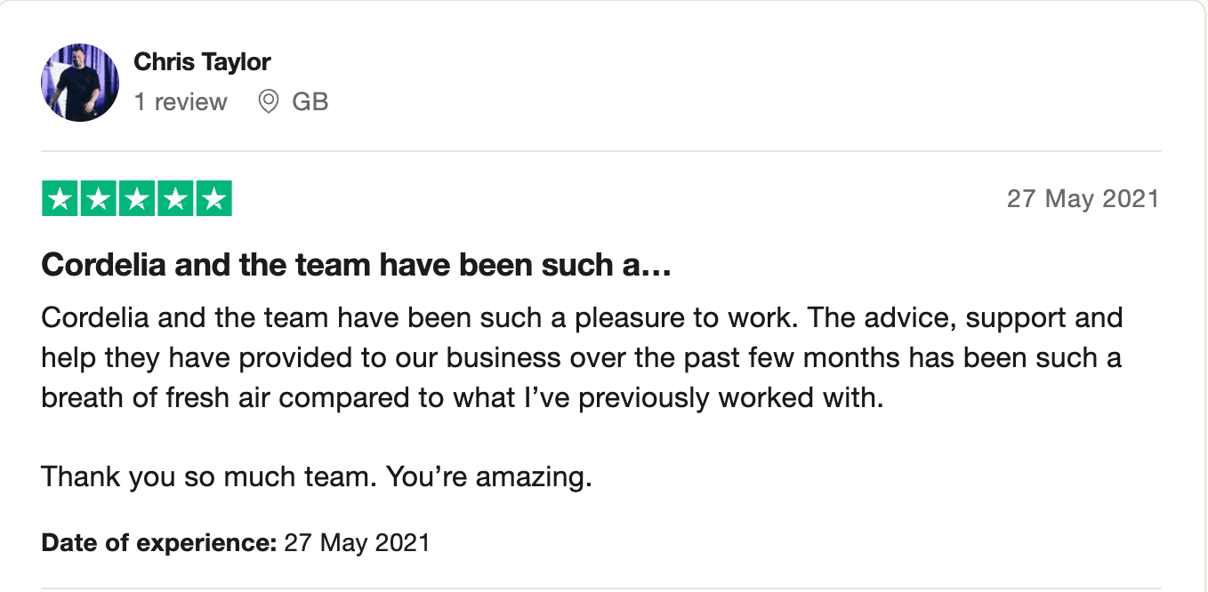 Trustpilot review by Chris Taylor