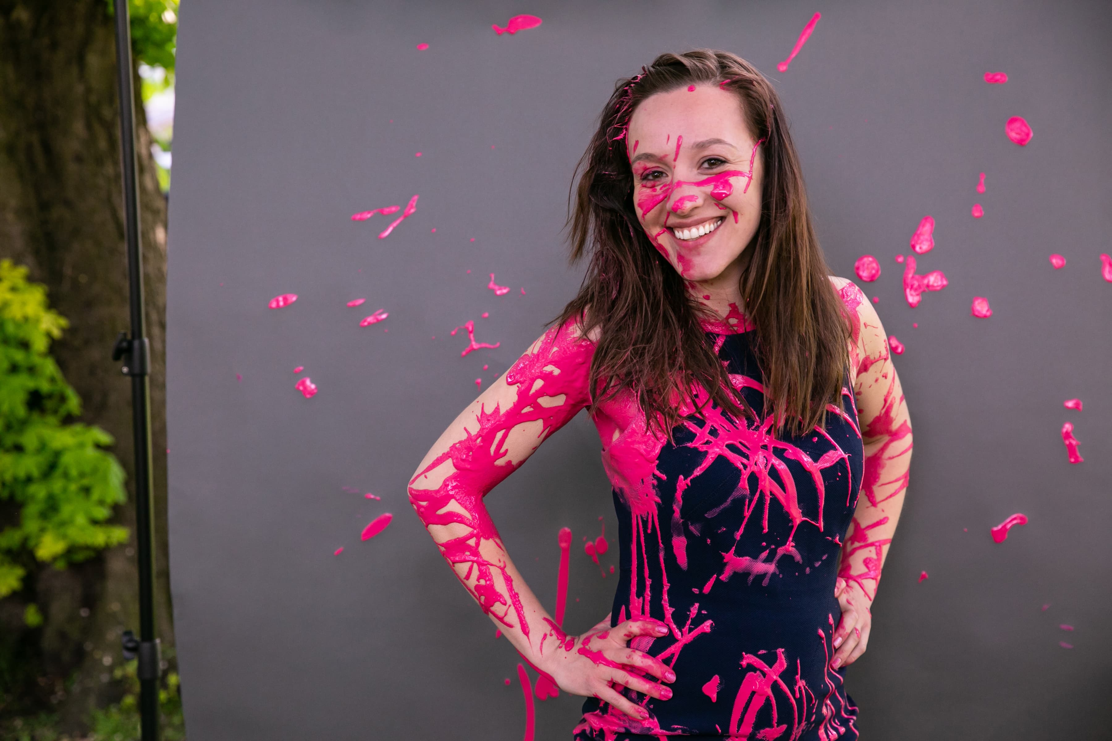 Cordelia headshot, covered in pink paint